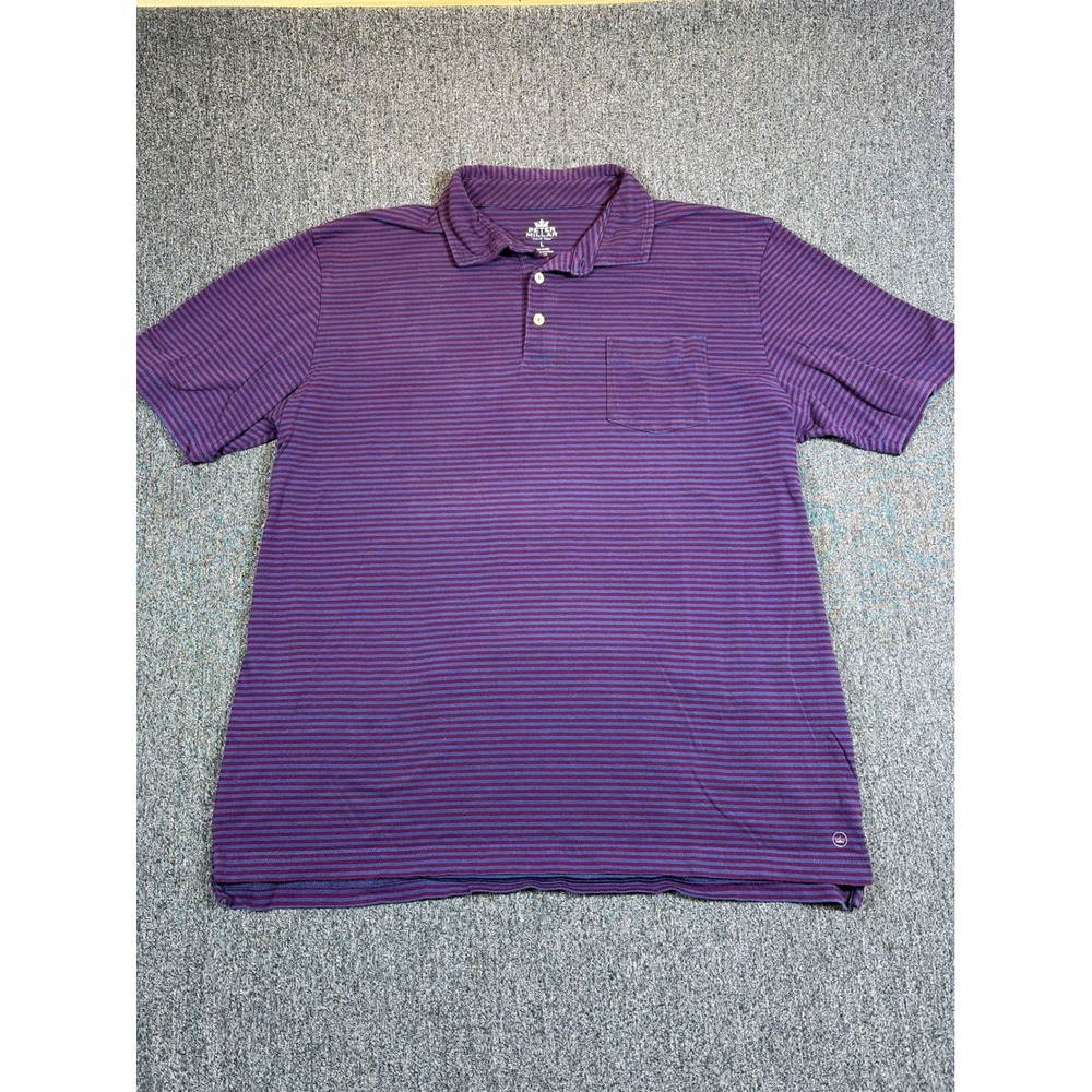 Peter Millar Seaside‎ Wash Mens Large Purple Blue Striped Pocket Polo Shirt